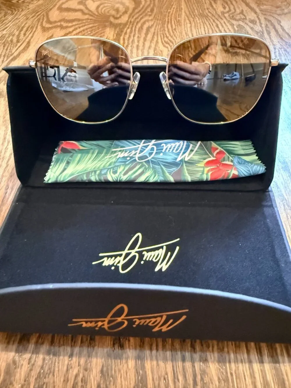 NWT Ōlali Asian Fit Maui Jim Sunglasses Shiny Light Gold with Greyish-Green - Picture 3 of 10